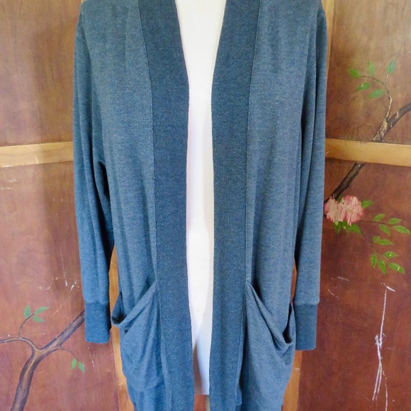 LL Bean Women's SoftFlex Long Open Cardigan Knit Tunic Jacket 1X Dark Gray - Picture 2 of 10